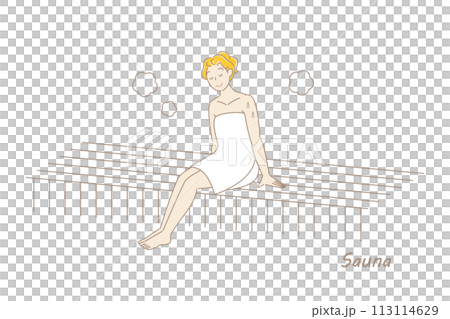 A cute sauna-loving woman enjoying the sauna in the sauna room Getting ready Sauna girl Simple Illustration Vector 113114629