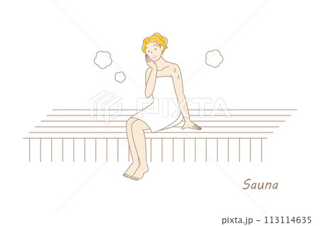 サウナ室でサウナを楽しんでいるサウナ好きの可愛い女性 整う サウナ女子 シンプル イラスト ベクター サウナ室でサウナを楽しんでいるサウナ好きの可愛い女性 整う サウナ女子 シンプル イラスト ベクター 113114635