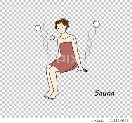 After taking a cold bath from the sauna, a cute woman moves to the rest area and cools her body down in the fresh air. After taking a cold bath from the sauna, a cute woman moves to the rest area and cools her body down in the fresh air. 113114698