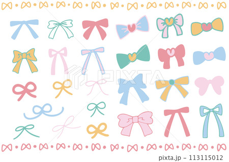 手描きのかわいいリボンのアイコンのセットイラスト 113115012