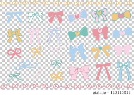 手描きのかわいいリボンのアイコンのセットイラスト 113115012