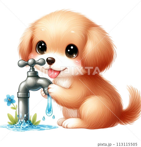 Dog turns off faucet clipart watercolor 113115505