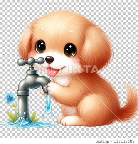 Dog turns off faucet clipart watercolor 113115505