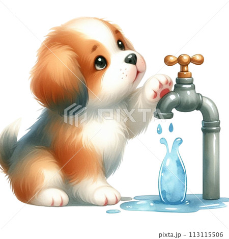 Dog turns off faucet clipart watercolor Dog turns off faucet clipart watercolor 113115506