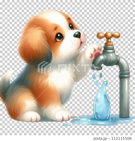 Dog turns off faucet clipart watercolor 113115506