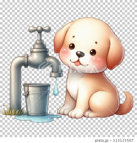 Dog turns off faucet clipart watercolor 113115507