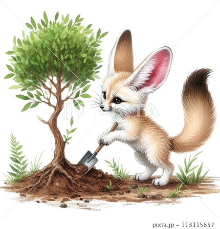Fox waters the plants clipart watercolor 113115657