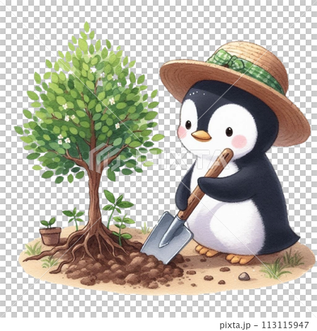 Penguin planting trees clipart watercolor Penguin planting trees clipart watercolor 113115947