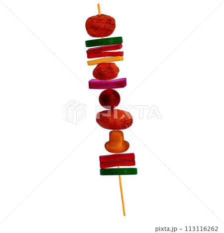 BBQ Grill for camping , vegetables skewer on transparent background , 3D Rendering 113116262