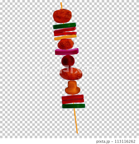 BBQ Grill for camping , vegetables skewer on transparent background , 3D Rendering BBQ Grill for camping , vegetables skewer on transparent background , 3D Rendering 113116262