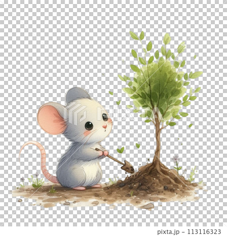 Rat planting a tree clipart watercolor 113116323