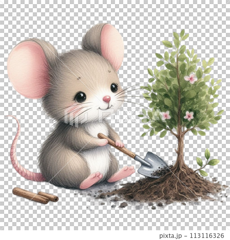 Rat planting a tree clipart watercolor Rat planting a tree clipart watercolor 113116326