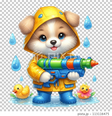 Cute dog holding a water gun clipart watercolor Cute dog holding a water gun clipart watercolor 113116475