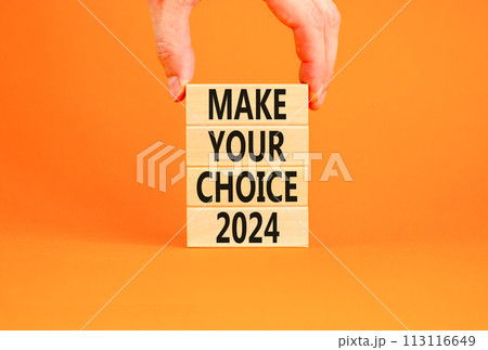 Make your choice 2024 symbol. Concept words Make your choice 2024 on beautiful wooden block. Beautiful orange table orange background. Voter hand. Business Make your choice 2024 concept. Copy space. Make your choice 2024 symbol. Concept words Make your choice 2024 on beautiful wooden block. Beautiful orange table orange background. Voter hand. Business Make your choice 2024 concept. Copy space. 113116649