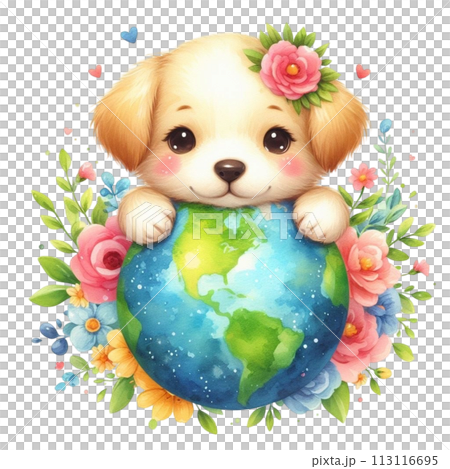 dog hugs the globe clipart watercolor 113116695