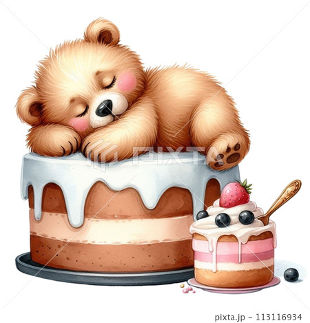 bear sleeping on cake clipart watercolor 113116934