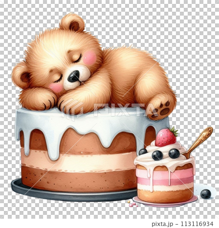 bear sleeping on cake clipart watercolor 113116934