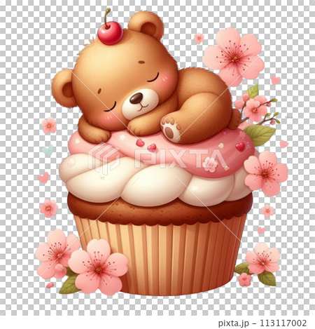 bear sleeping on cupcake clipart watercolor 113117002