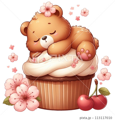bear sleeping on cupcake clipart watercolor 113117010