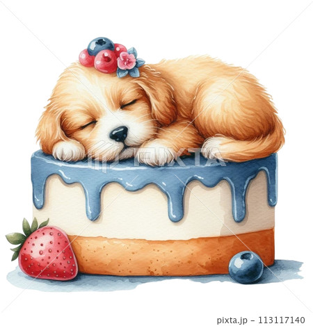 dog sleeping on cake clipart watercolor 113117140