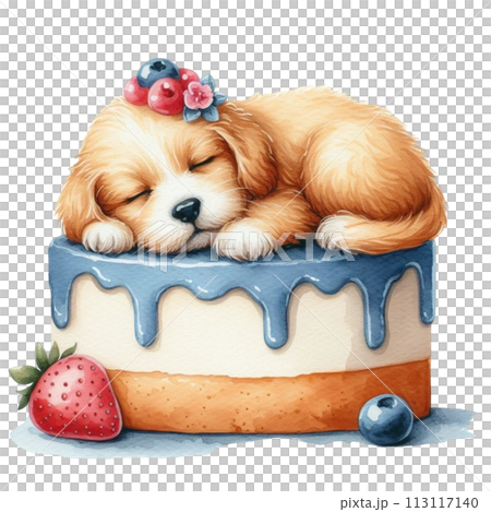 dog sleeping on cake clipart watercolor 113117140