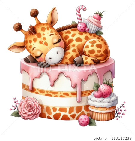giraffe sleeping on cake clipart watercolor giraffe sleeping on cake clipart watercolor 113117235