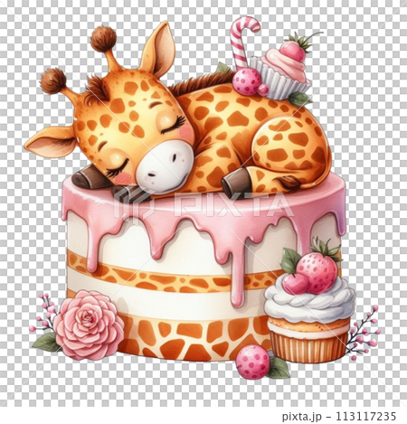 giraffe sleeping on cake clipart watercolor giraffe sleeping on cake clipart watercolor 113117235