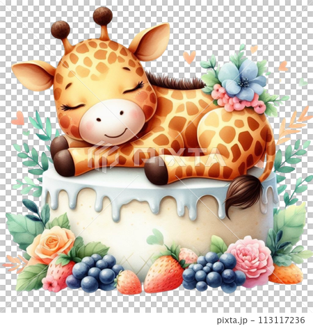 giraffe sleeping on cake clipart watercolor giraffe sleeping on cake clipart watercolor 113117236
