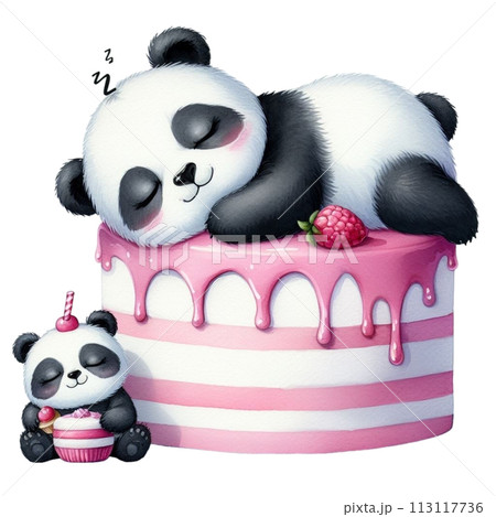 Panda sleeping on cake clipart watercolor Panda sleeping on cake clipart watercolor 113117736