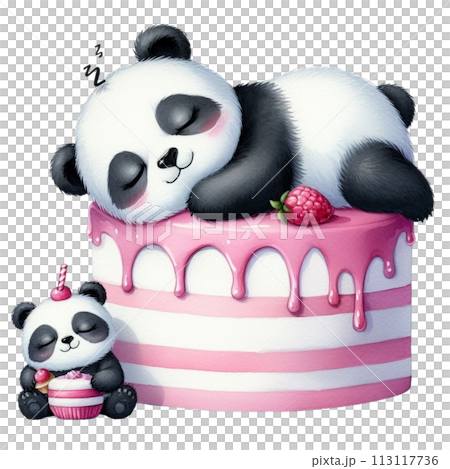 Panda sleeping on cake clipart watercolor Panda sleeping on cake clipart watercolor 113117736