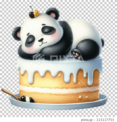 Panda sleeping on cake clipart watercolor 113117753
