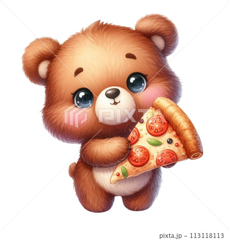 bear holding pizza clipart watercolor 113118113