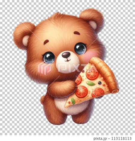 bear holding pizza clipart watercolor 113118113