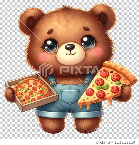 bear holding pizza clipart watercolor 113118114