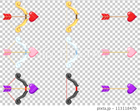 Cupid's arrow and bow illustration material 3 color set 113118470
