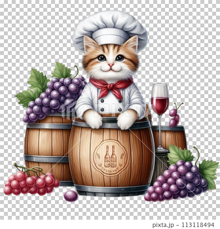 cat holding grapes clipart watercolor 113118494