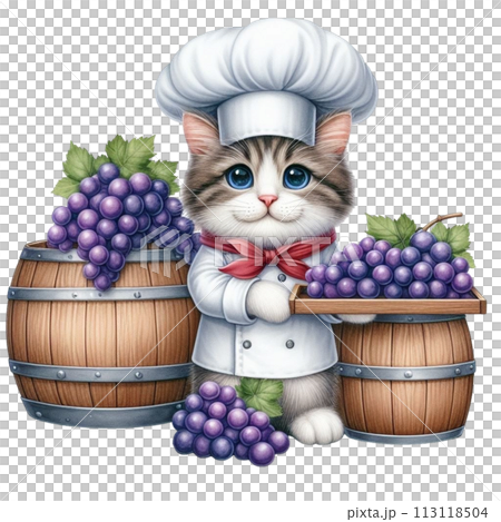 cat holding grapes clipart watercolor 113118504