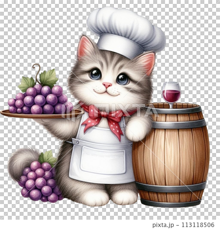 cat holding grapes clipart watercolor 113118506