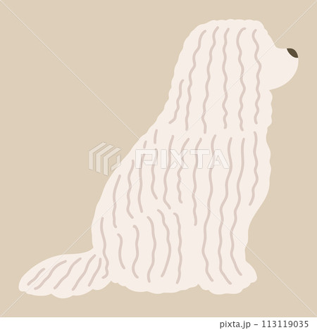 横を向いてお座りするシンプルで可愛いコモンドールのイラスト　主線なし 113119035