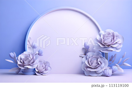 beautiful flowers leaf in studio 3D rendering podium for product display wallpaper 113119100