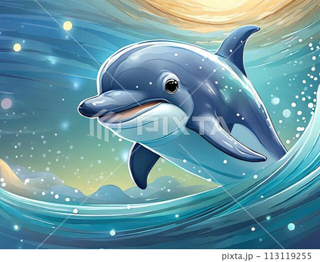 海を舞う躍動感あふれるイルカのイラスト素材 [113119255] - PIXTA