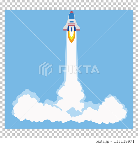 Corporate business startup image with illustration of rocket launching high speed into the sky Corporate business startup image with illustration of rocket launching high speed into the sky 113119971