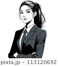 腕組みをして考えるスーツを着た女性のイラスト 113120692