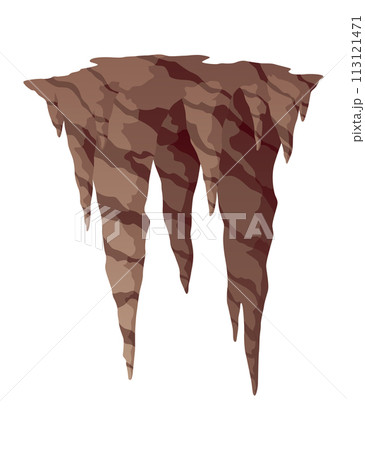 Stalactite. Icicle shaped hanging mineral formations in cave. Nature brown limestone, material stone icon. Natural growth geology formations Stalactite. Icicle shaped hanging mineral formations in cave. Nature brown limestone, material stone icon. Natural growth geology formations 113121471