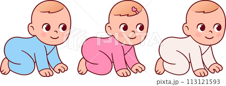 Cute cartoon baby boy, girl and gender neutral clothes 113121593