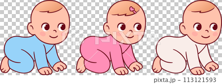 Cute cartoon baby boy, girl and gender neutral clothes 113121593