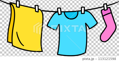 Laundry drying on washing line simple drawing 113121598