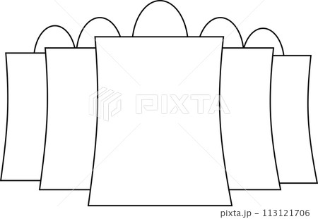 simple black and white graphic drawing of paper bags from the store, isolated element, decor 113121706