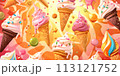 Different kind of an ice cream with a cone as background or texture 113121752