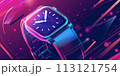 Detail to cartoon smart watch with abstract pink and purple effects around 113121754